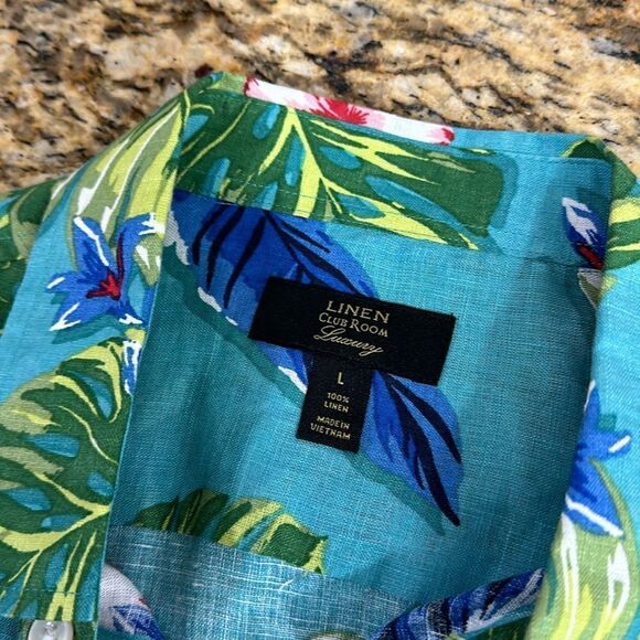 Club Room Luxury Short-Sleeve Tropical 100% Linen Button Up Shirt Size L - Picture 6 of 10